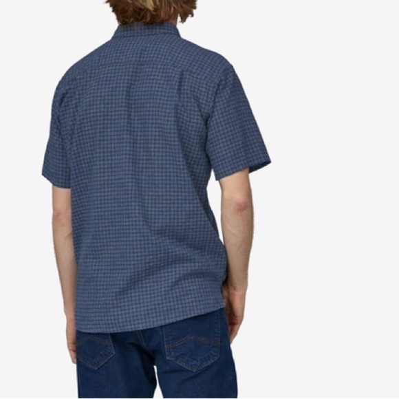 Patagonia Back Step Short Sleeve Button Front Shirt Blue Gray Plaid Checked Sz S - Picture 2 of 13